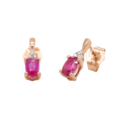 Auksiniai auskarai su deimantais ir rubinais - rožiniais safyrais