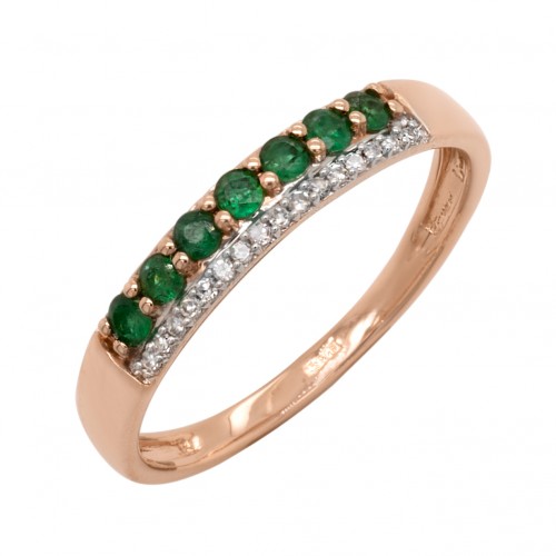Auksinis žiedas su deimantais ir smaragdais