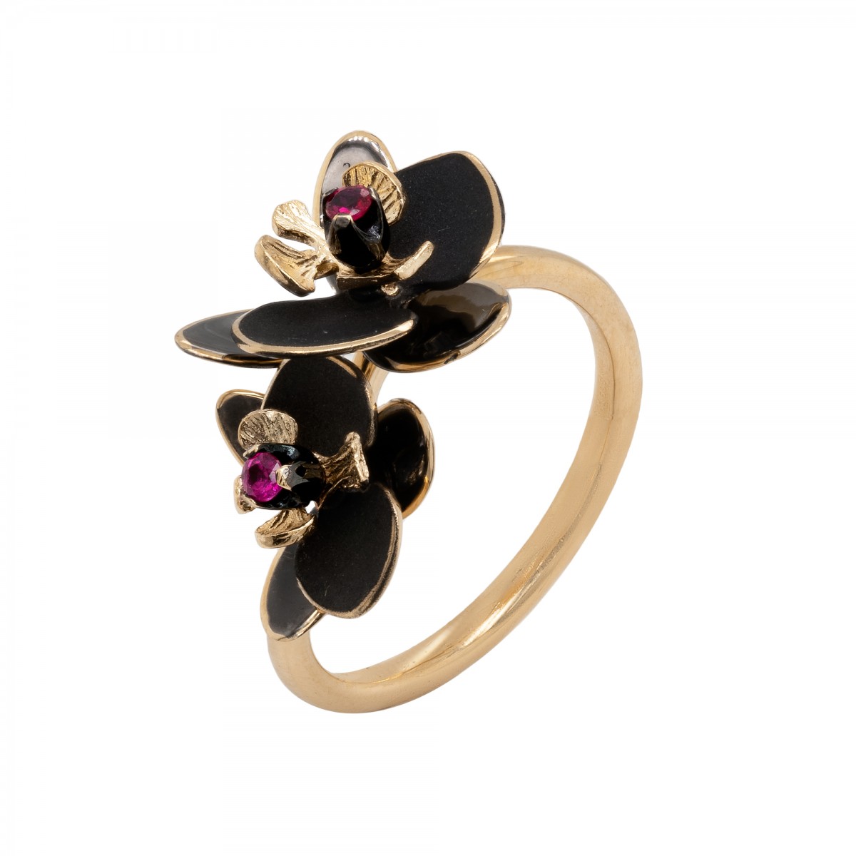 Ekskliuzyvinis auksinis žiedas su rožiniais safyrais "Orchidėjos"