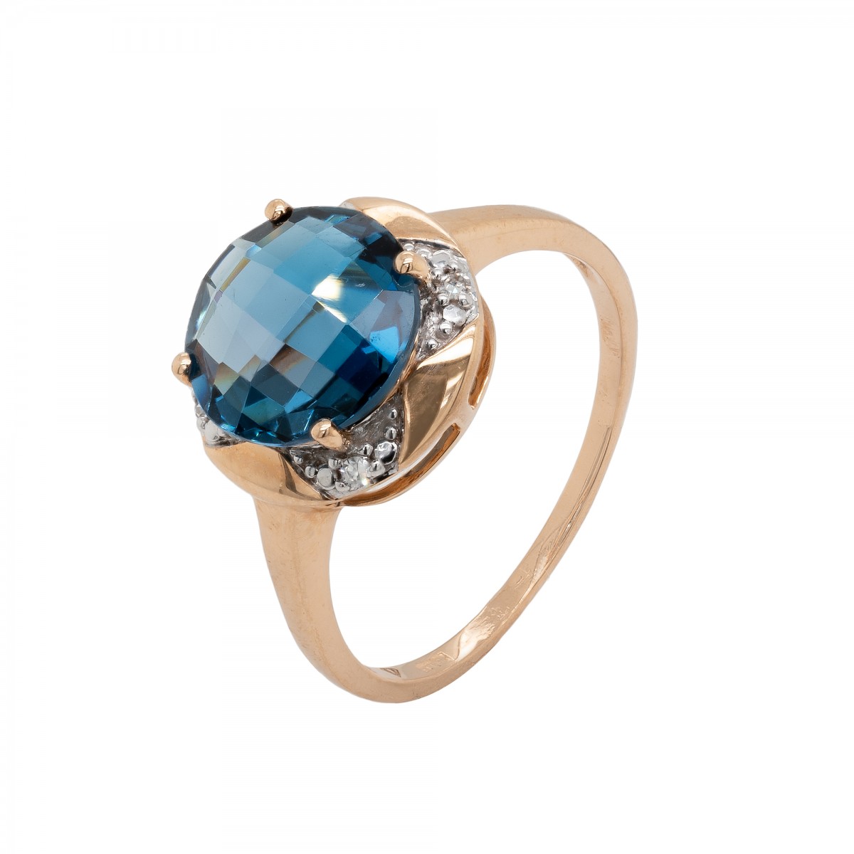 Ekskliuzyvinis auksinis žiedas su deimantais ir mėlynuoju Londono topazu