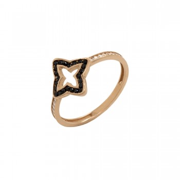 Auksinis žiedas su dviejų spalvų cirkoniais "Gėlė"