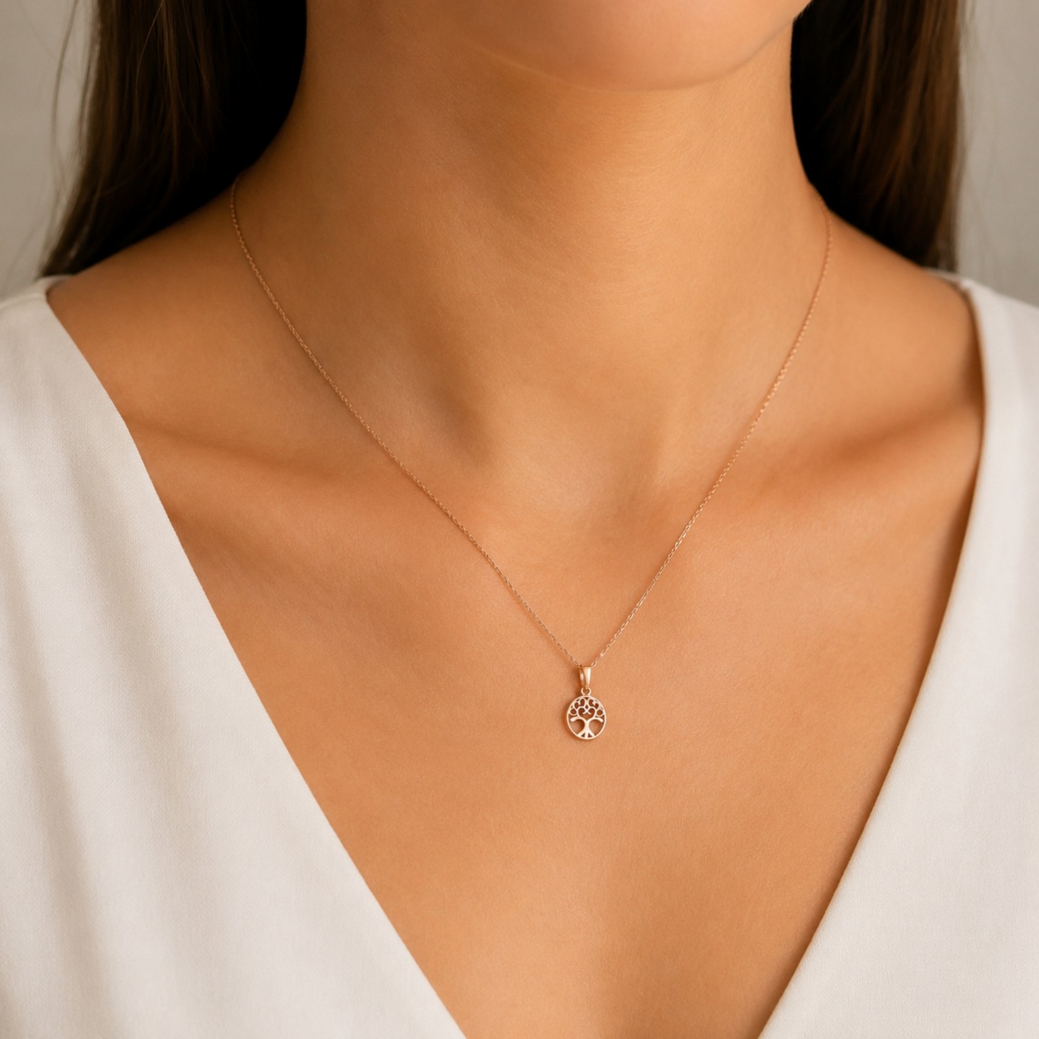 Auksinis pakabukas „Giminės medis" minimalistinis — 9x7 mm